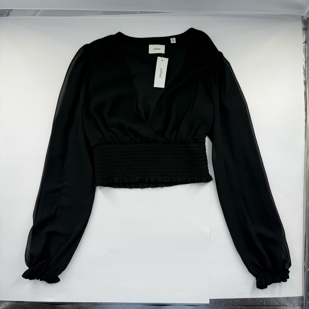Aritzia Wilfred Wistful Blouse black with ruffled cuffs size  XXS NWF
